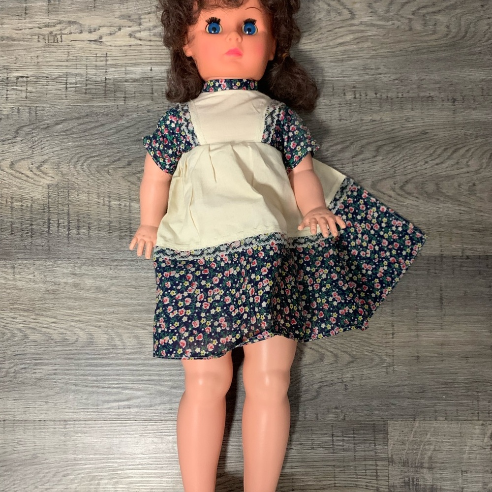 Vintage Doll Floral Dress with Blue Eyes